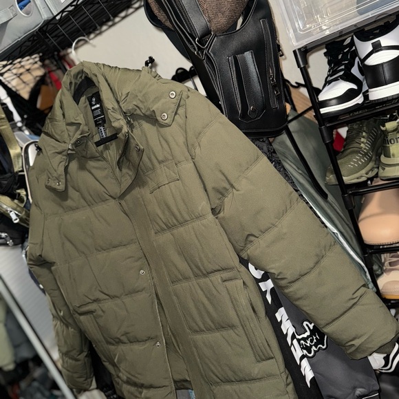 Men's Dark Green Puffer Jacket - Picture 3 of 7